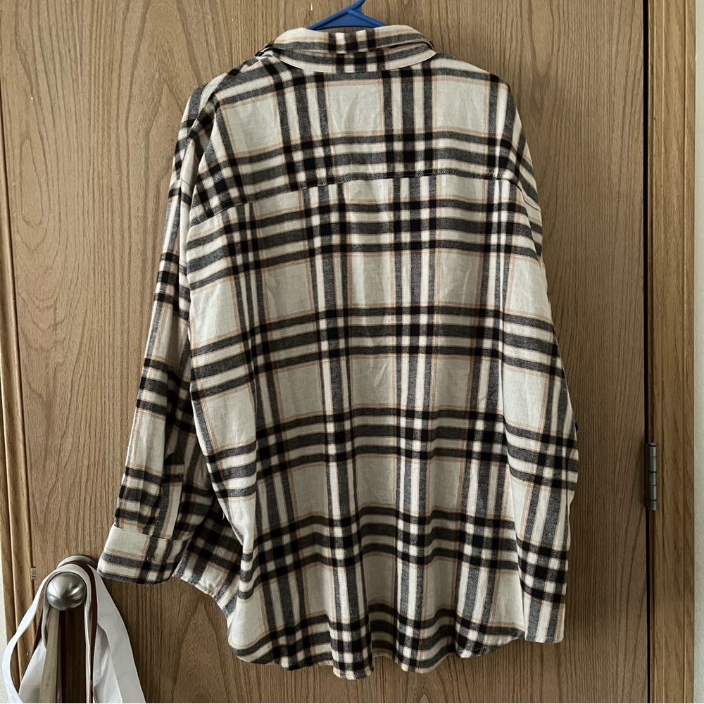 NWT Old Navy Loose Boyfriend Flannel in White Plaid XXL Petite - Picture 6 of 8